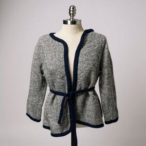 J. Crew Women's Small Gray Boiled Wool Blend Cardigan Wrap Sweater Old Money